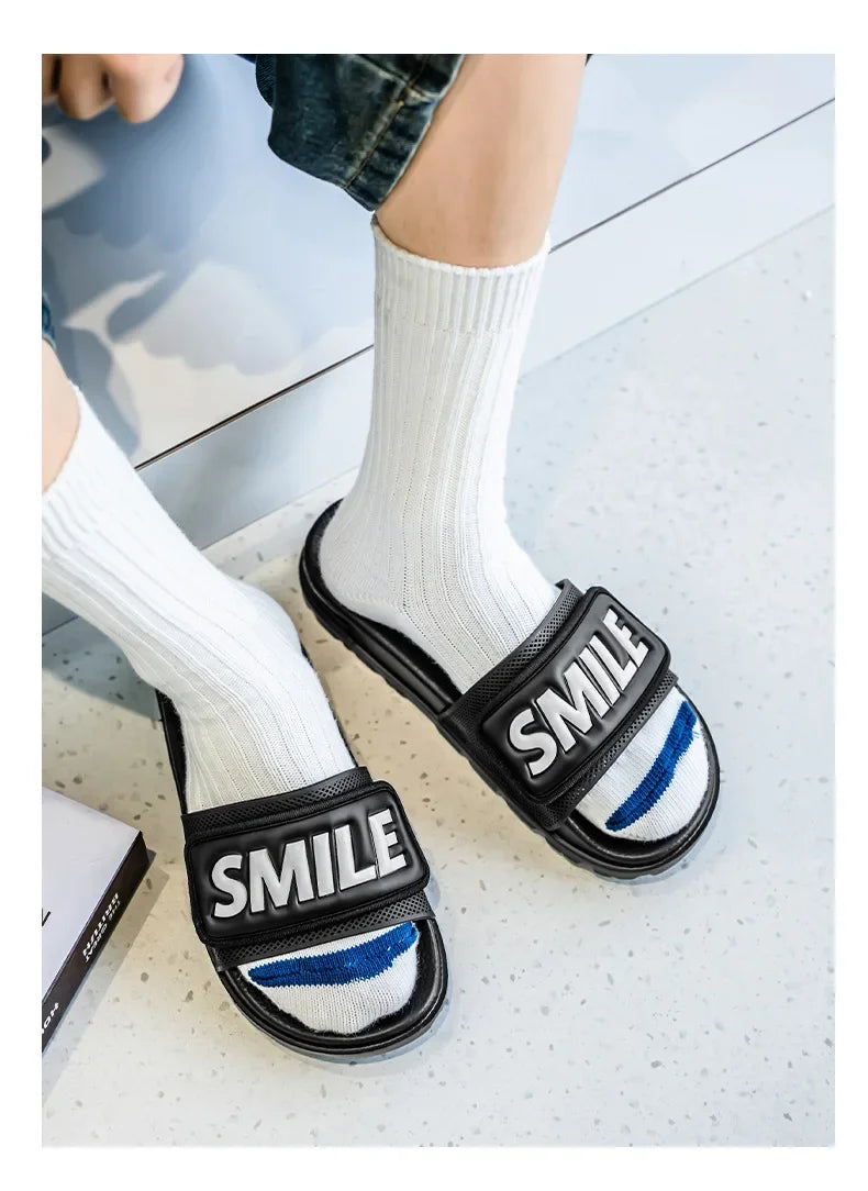 Men's Casual Slip-On Shoes Thick Bottom Air-Cushioned Slippers Magic Tape Simple High-End Summer Sandals EVA Material