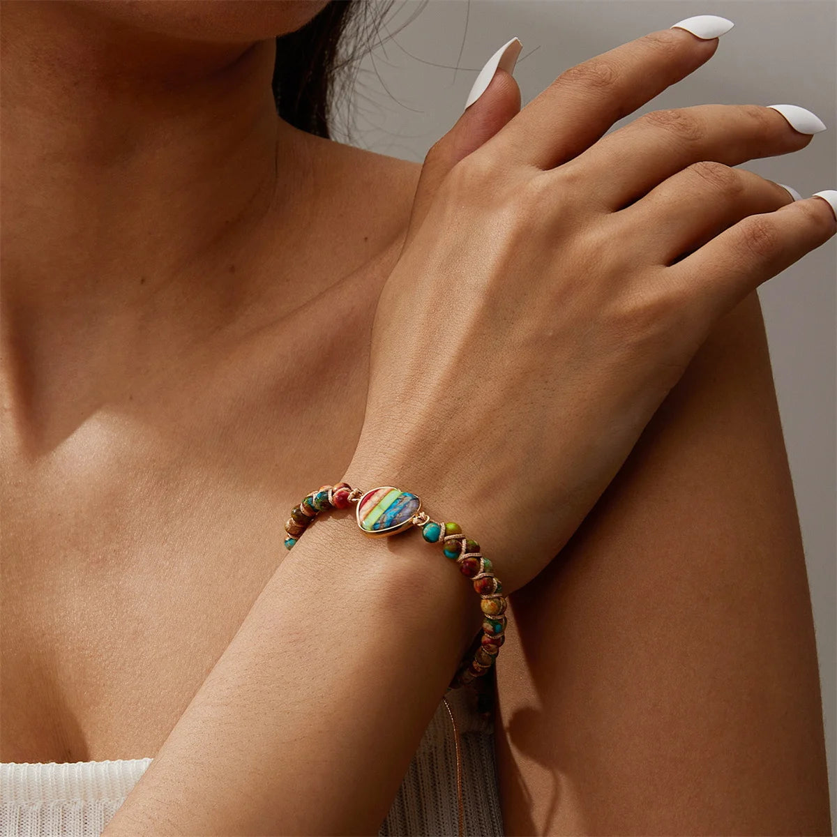 Handmade Natural Stone Bracelet Women Fashion Heart Purple Agates Beads Charm Braided Bracelets Boho Yoga Wrap Bangles Jewelry