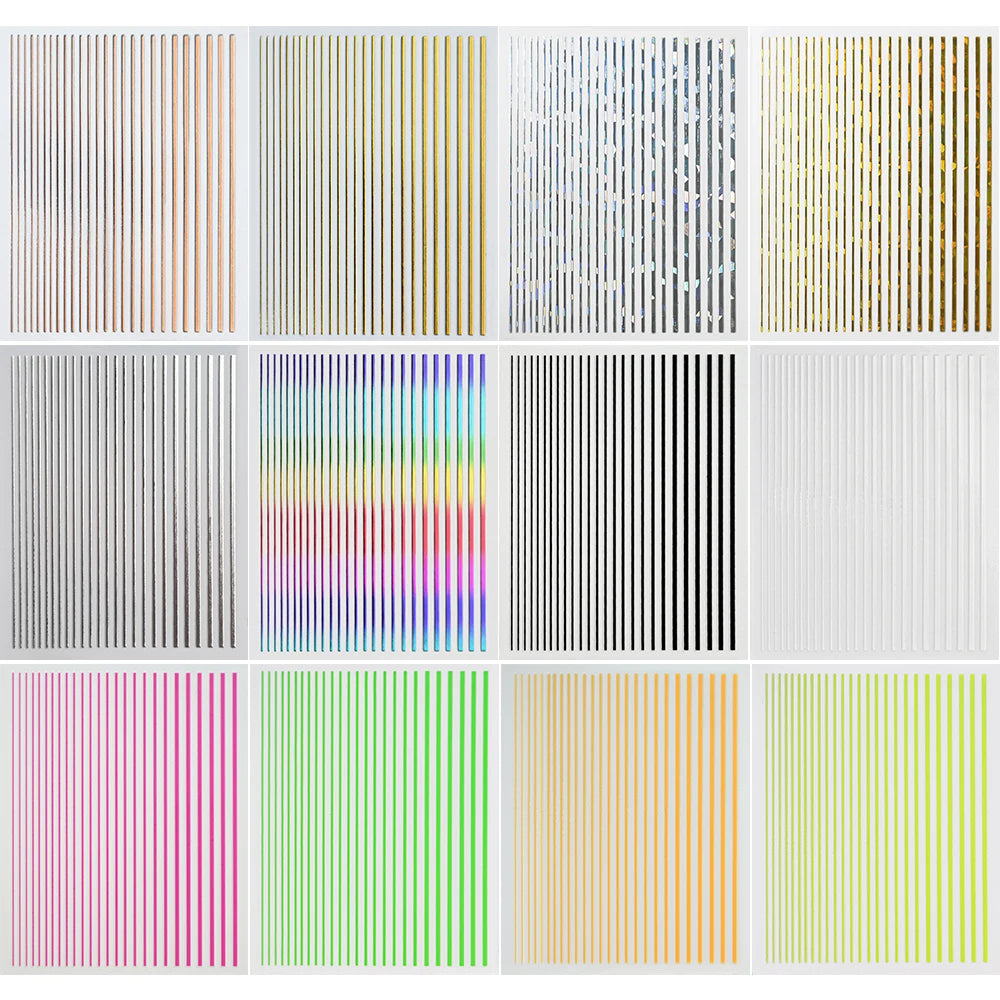 1Sheet Laser Gold/Silver Line 3D Nail Art Stickers Colorful/Black/White Stripe Self-Adhesive Slider DIY Lines Manicure Decals *&