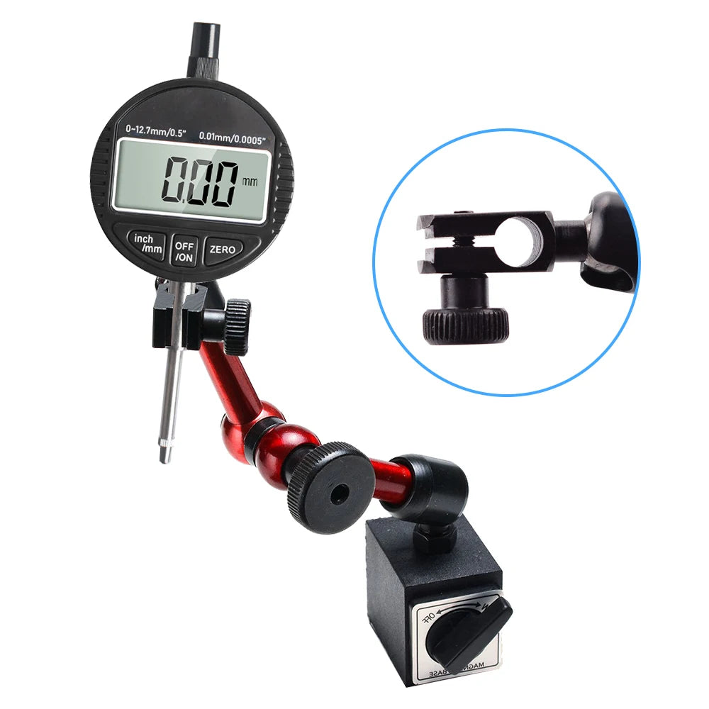 Digital Dial Indicator 0-12.7mm/0.5'' 0.01mm with Mini Magnetic Base Holder Adjustable Universal Gauge Caliper Measuring Tools