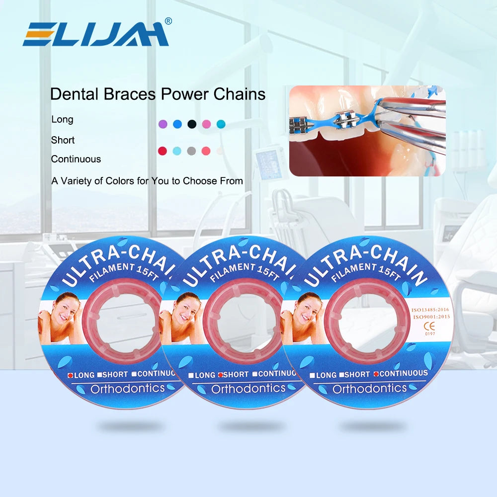 15 Feet/Roll Dental Orthodontic Elastic Ultra Power Chain Rubber Bands Long Short Continuous Denspay Dental Orthodontic Material