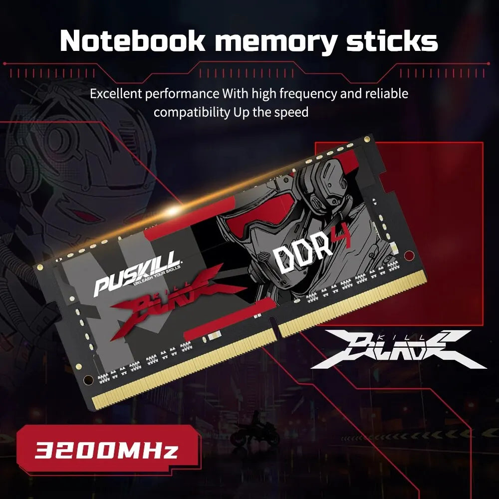 PUSKILL Killblade Memoria DDR4 Notebook 32gb 16gb 8gb 1.2V 3200mhz 260-PIN SODIMM RAM Laptop Memory