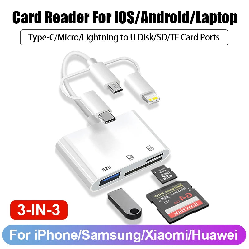 8 In 1 SD Card Reader USB HUB For iPhone iPad MacBook Lightning/USB/Type C to SD TF Card Memory Reader Flash Drive OTG Adapter