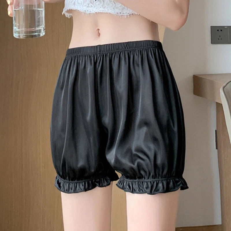 Summer Women's Shorts Ice Silk Underwear Frilly Light Pants Lolita JK Pumpkin Ruffle Bloomers Safety Pants Spodenki Damskie