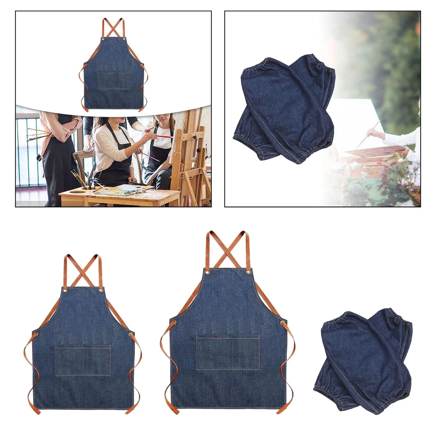 Kids Adult Bibs Adjustable Leather Straps Canvas Apron Cooking Apron for Gardening Hairdressing Pottery Cafes Bars