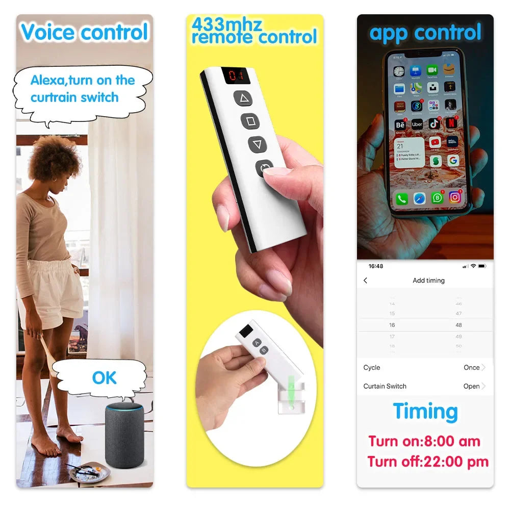 Wifi Rf Curtain Switch Tuya Smart Life Roller Shutter Module 433mhz 5-IN-1 Remote Control,for Garage Door Window Blinds Alexa