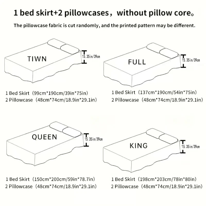 3pcs Bedskirt Set (Bedsheet * 1 Pillowcase * 2, Without Core), 100% Polyester Fiber Solid Color Double-layer Lace