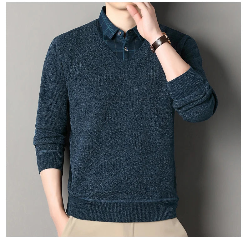 Fashion Thick Fleece Sweater Men's Knitting Pullover Men Winter Autumn Clothing Polo Neck Thickened Warm Pullovers