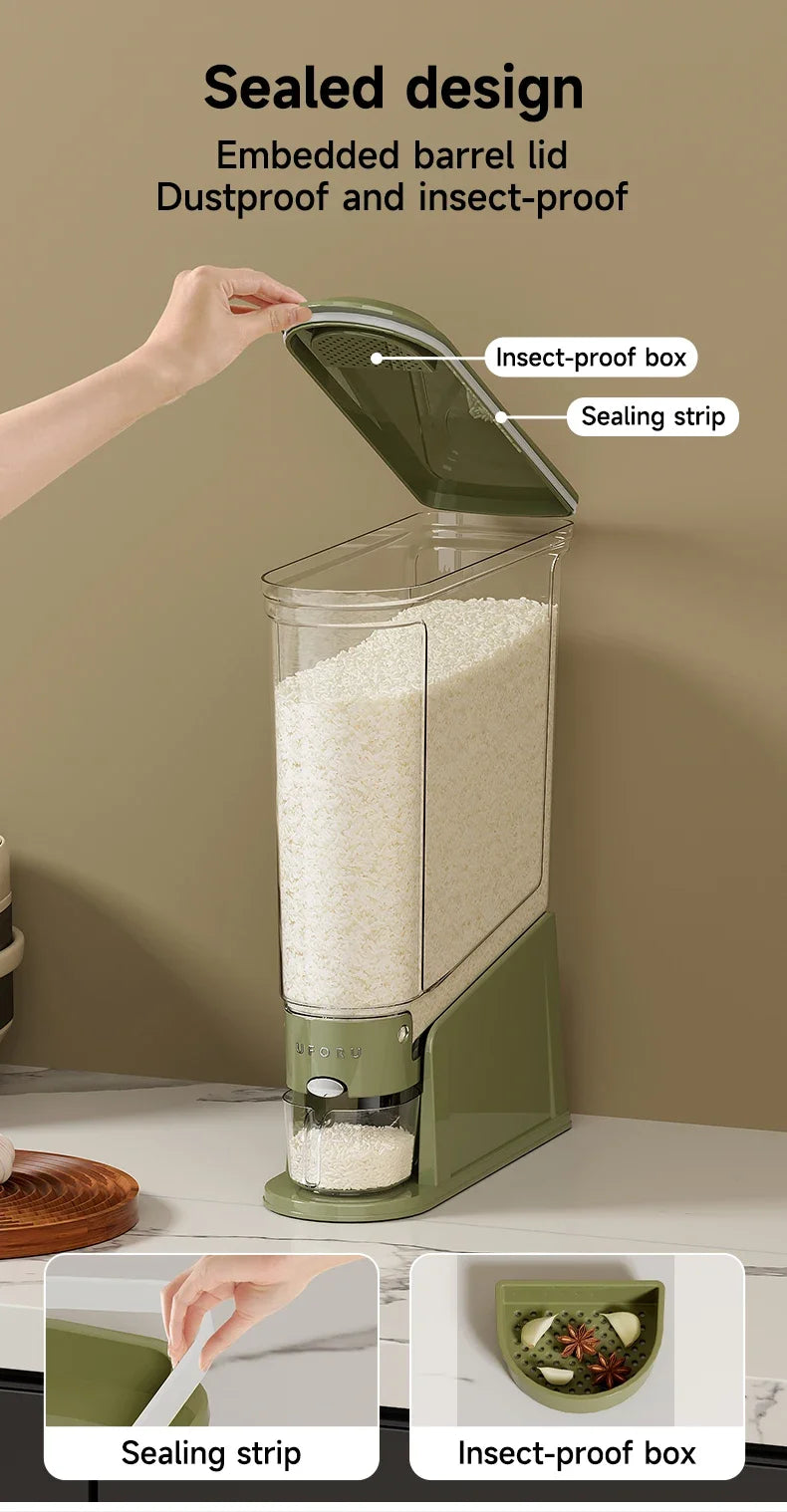1PCS 5/10KG Sealed Rice Bucket Sealed Moisture-Proof Dispenser with Cup Grain Powder Boxes Insect-Proof Cereal Kitchen Container