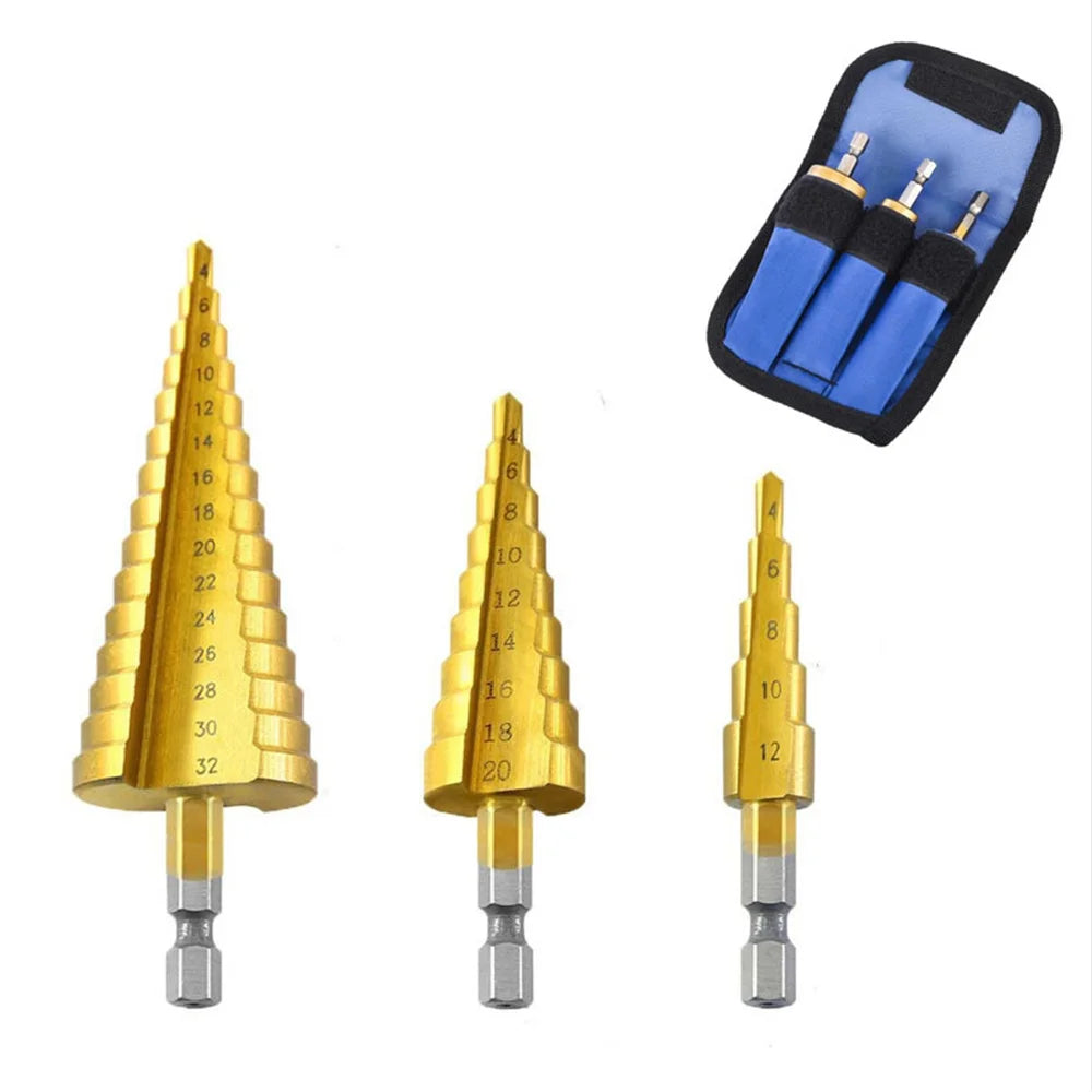 Hexagonal Handle Titanium Plated Ladder Drill Tower HSS Drill Bit 3-12/4-12/4-20/4-32mm Metal Wood Hole Cutter Cone Drilling