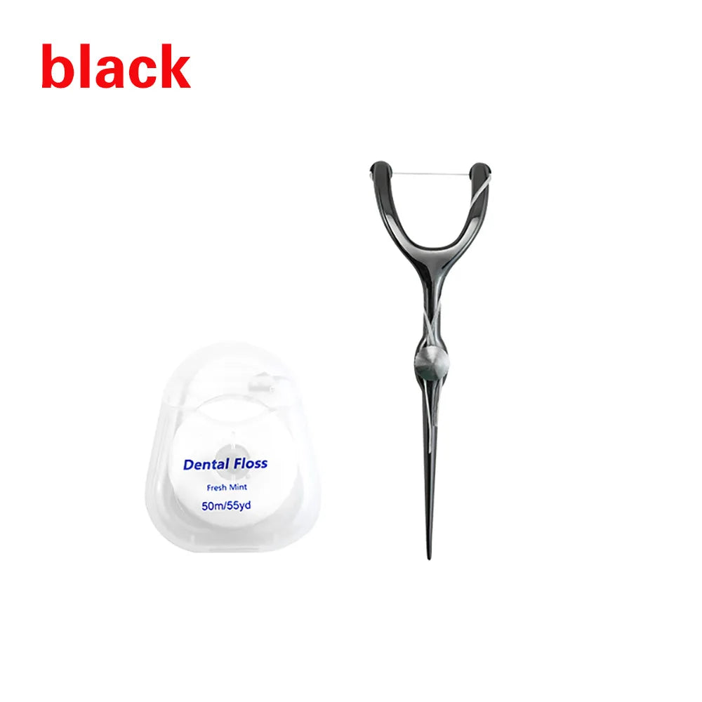 Replaceable Dental Floss Stainless Steel Y Shape Floss Holder Reusable Toothpick Portable Hilo Dental Floss Dental Teeth Sticks