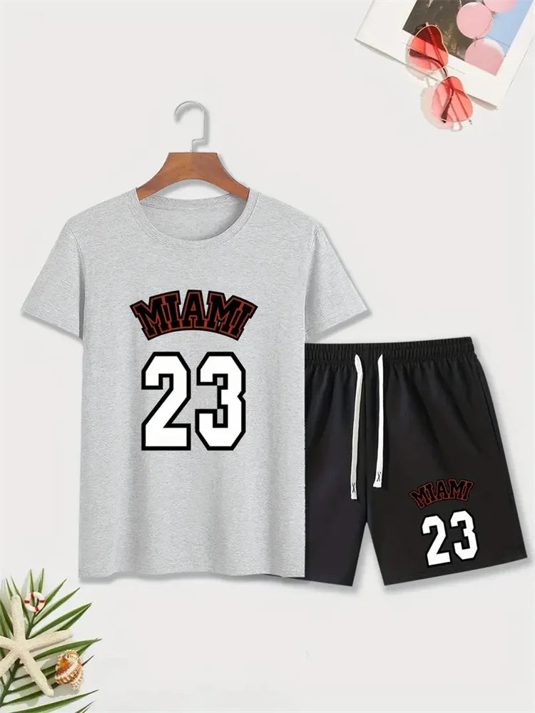 Summer Breathable Sportswear Men's Short-Sleeved Shorts Loose Quick-Drying T-Shirt Basketball Four Pants Casual Running Suit