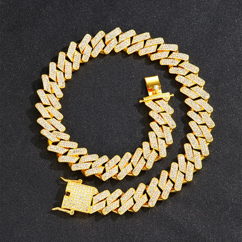 20mm Iced Out CZ Stone Men jewelry Hip Hop Micro Pave Cuban Link Chain High Quality Heavy Chunky Necklace 3 Rows Cubic Zirconia