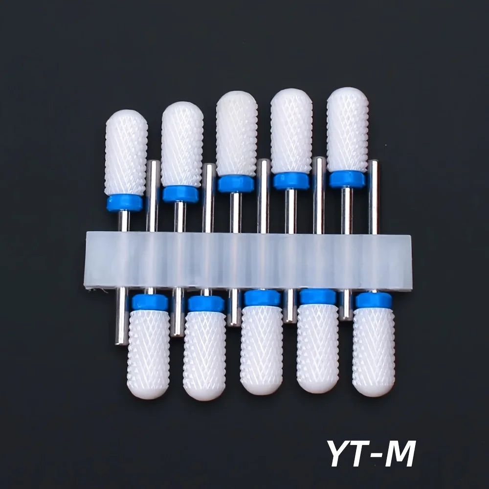 10pcs Ceramic Nail Drill Bits Set, Electric Manicure & Pedicure Milling Cutter, For Nail Polishing Machine