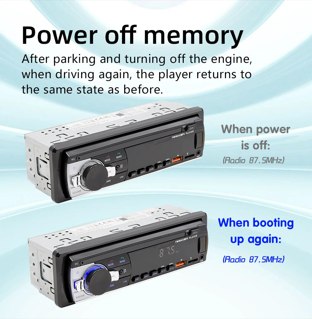Car MP3 player FM radio AUX input Bluetooth connection Stereo playback Power off memory JSD 520 530