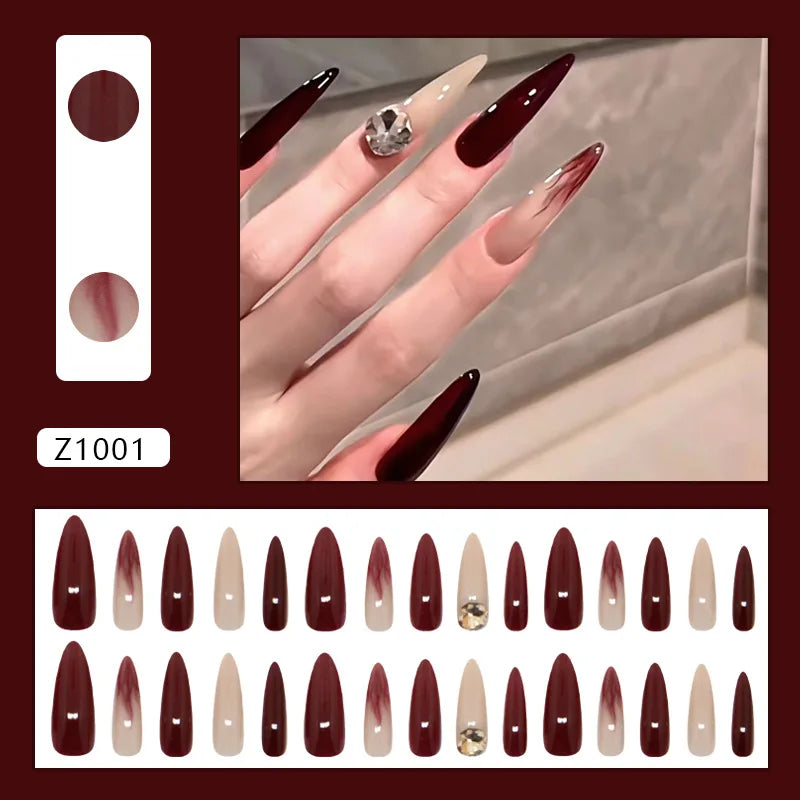 Bean Paste Cat Eyes Press on Nails Pink Gradient Fake Nails Glossy Artificial Finger Manicure Reusable False Nails for Women