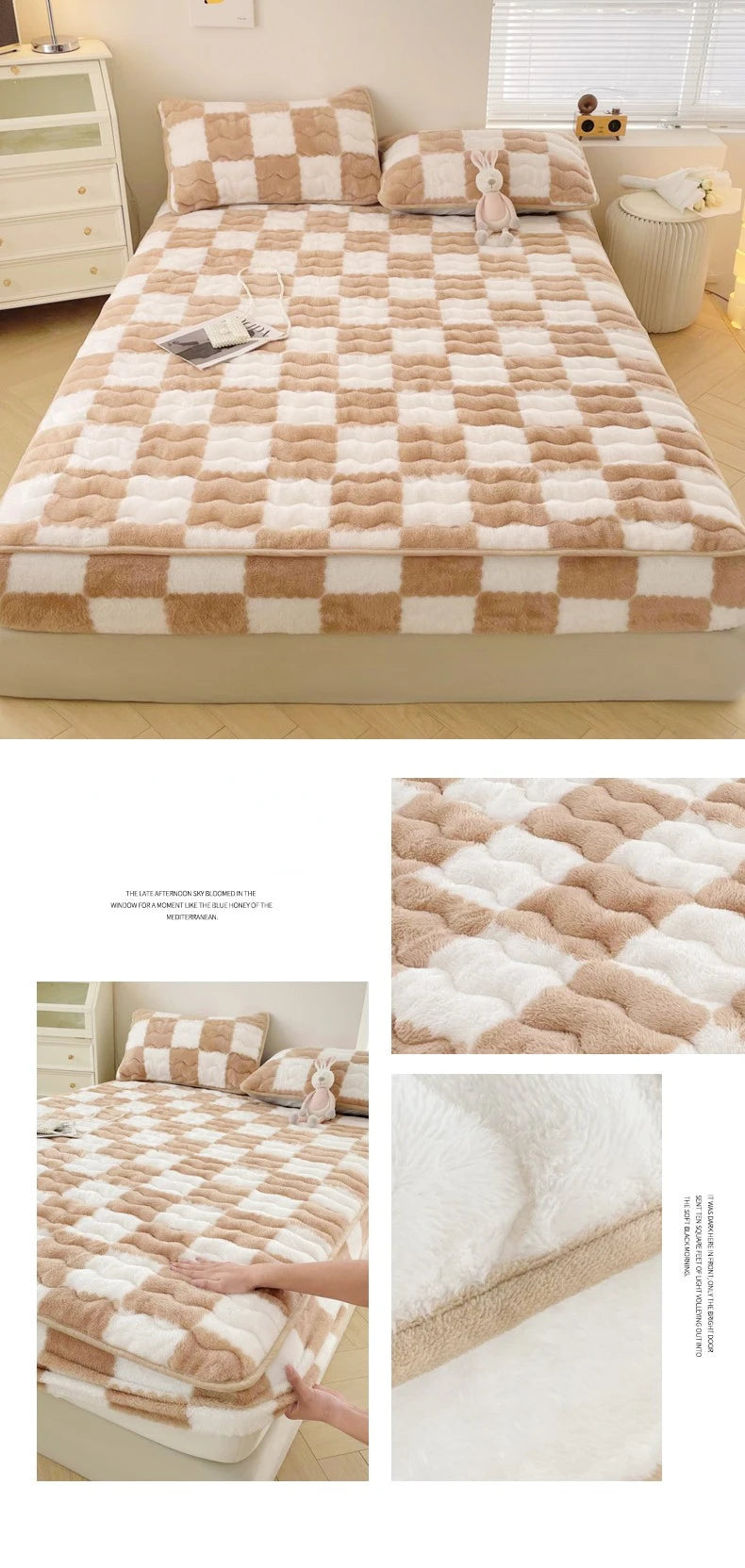 Arctic Velvet Mattress Cover Pad Checkerboard Series Soybean Antibacterial Cotton Fitted Sheet Double Bed Dust Mite Queen Size
