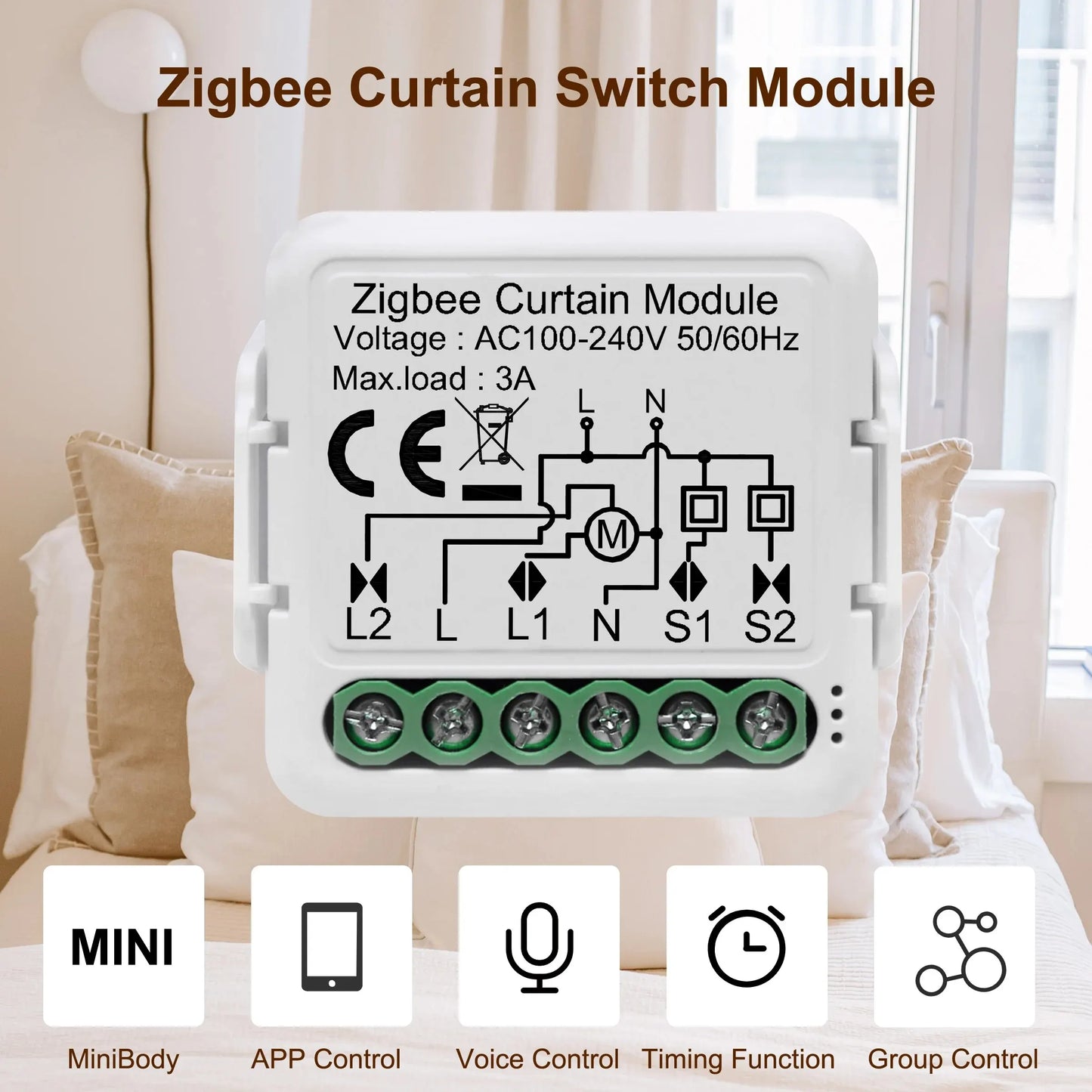 GIRIER Tuya ZigBee 3.0 Smart Blind Curtain Switch Module 1/2 Gang for Roller Shutter Electric Motor Works with Alexa Google Home