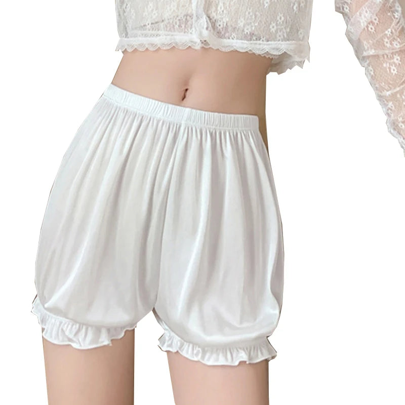 Summer Women's Shorts Ice Silk Underwear Frilly Light Pants Lolita JK Pumpkin Ruffle Bloomers Safety Pants Spodenki Damskie