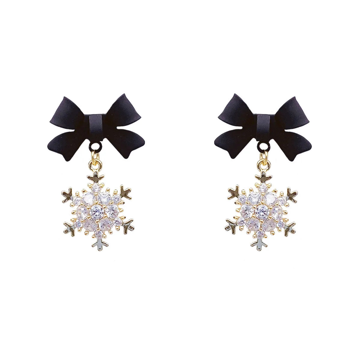 Sweet Bowknots Snowflake Drop Earrings for Women Girls Trendy Elegant Red Black Ear Accessories Jewelry Earring Charm Xmas Gifts