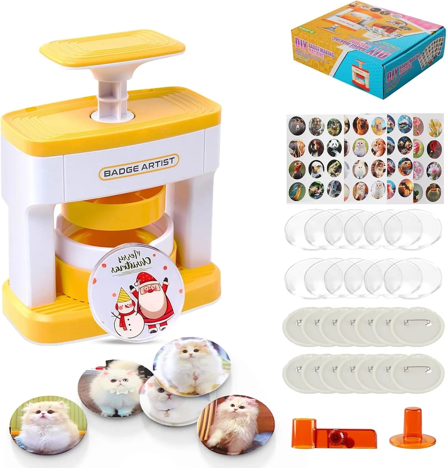 Button Maker Machine 55mm Pin Badge Maker Machine DIY Badge Punch Press Kit with 48 pcs Button Parts Perfect for School Projects