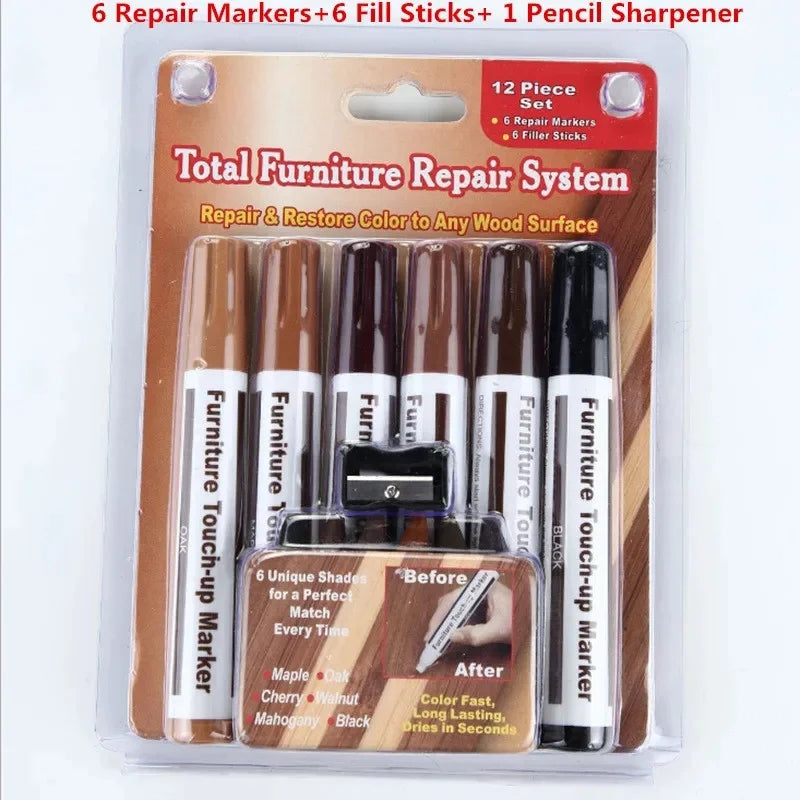 Furniture Repair Pen Wood Markers Wax Sticks Remover Scratches Filler Paint Restore Kit Wooden Cabinet Floors Tables Repair Tool