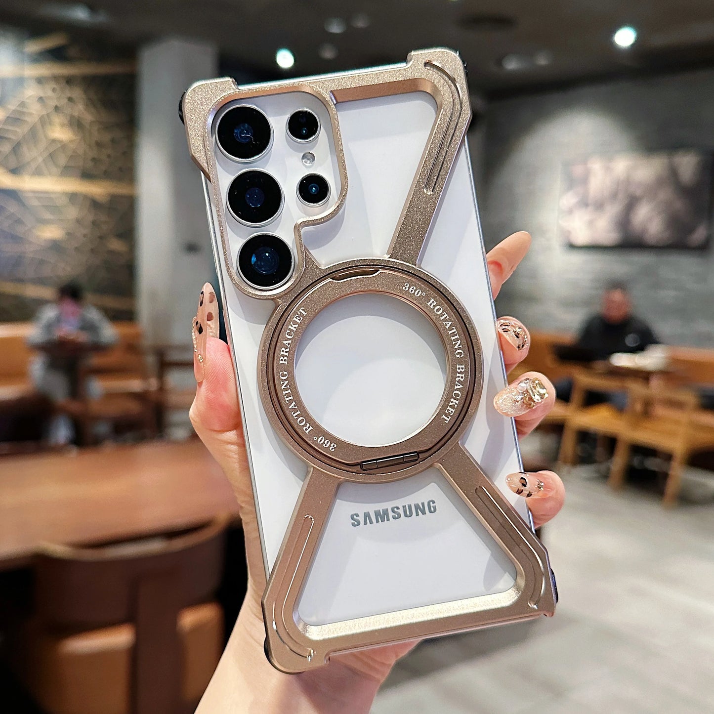 Aluminum Alloy Magnetic Case For Samsung Galaxy S23Ultra S24Ultra S25Ultra S26 Ultra 360° Rotation Holder Frameless Phone Cover