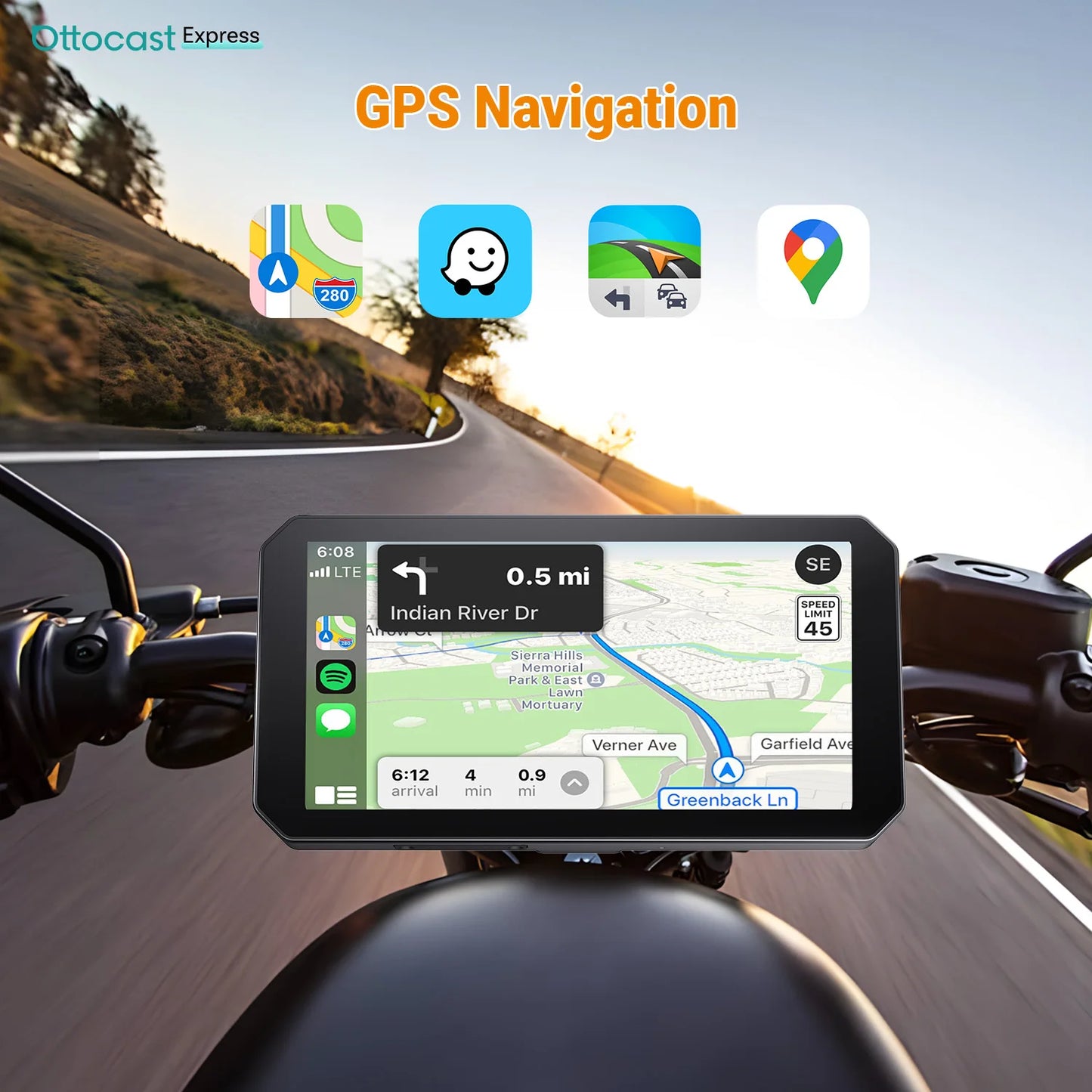 Ottocast 6.0 inch IP67 Waterproof Motorcycle GPS Navigation Wireless Carplay Android Auto DVR Drive Recorder Moto Monitor Wifi