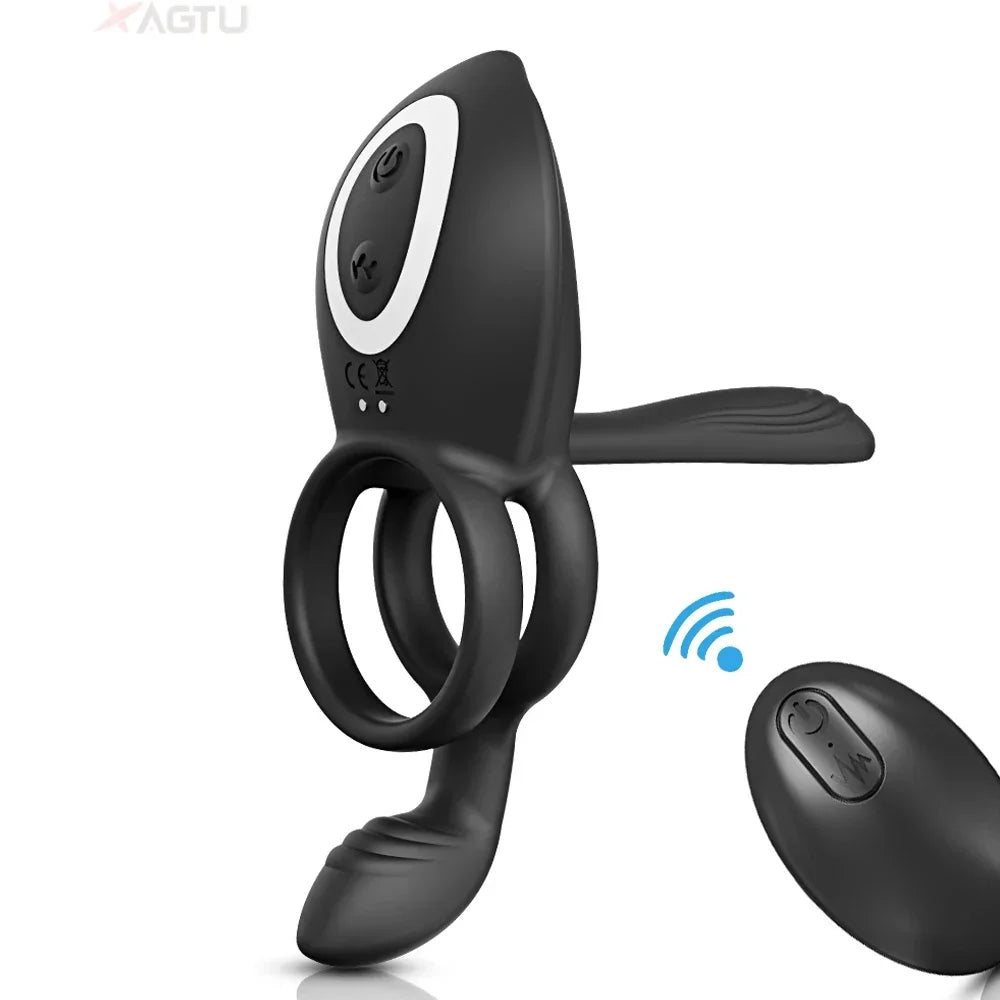 Vibrating Cock Ring for Men Remote Control Penis Ring Ejaculation Delay Chastity Cage Clitoris Stimulation Sex Toy for Couples
