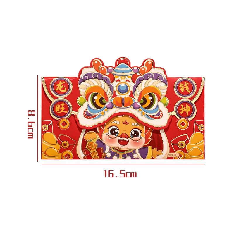 4PCS 2024 Chinese New Year Red Envelopes Cartoon Dragon Year Hongbao Spring Festival Money Pockets Wedding Lucky Packets