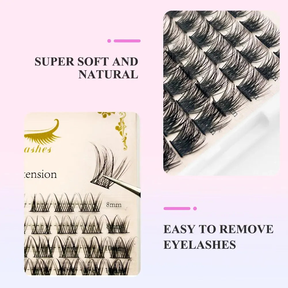 288 Pcs Cluster Lashes C Curl Individual Mega Lash Clusters False Eyelashes Extension Natural Look Reusable Glue Bonded Black Su