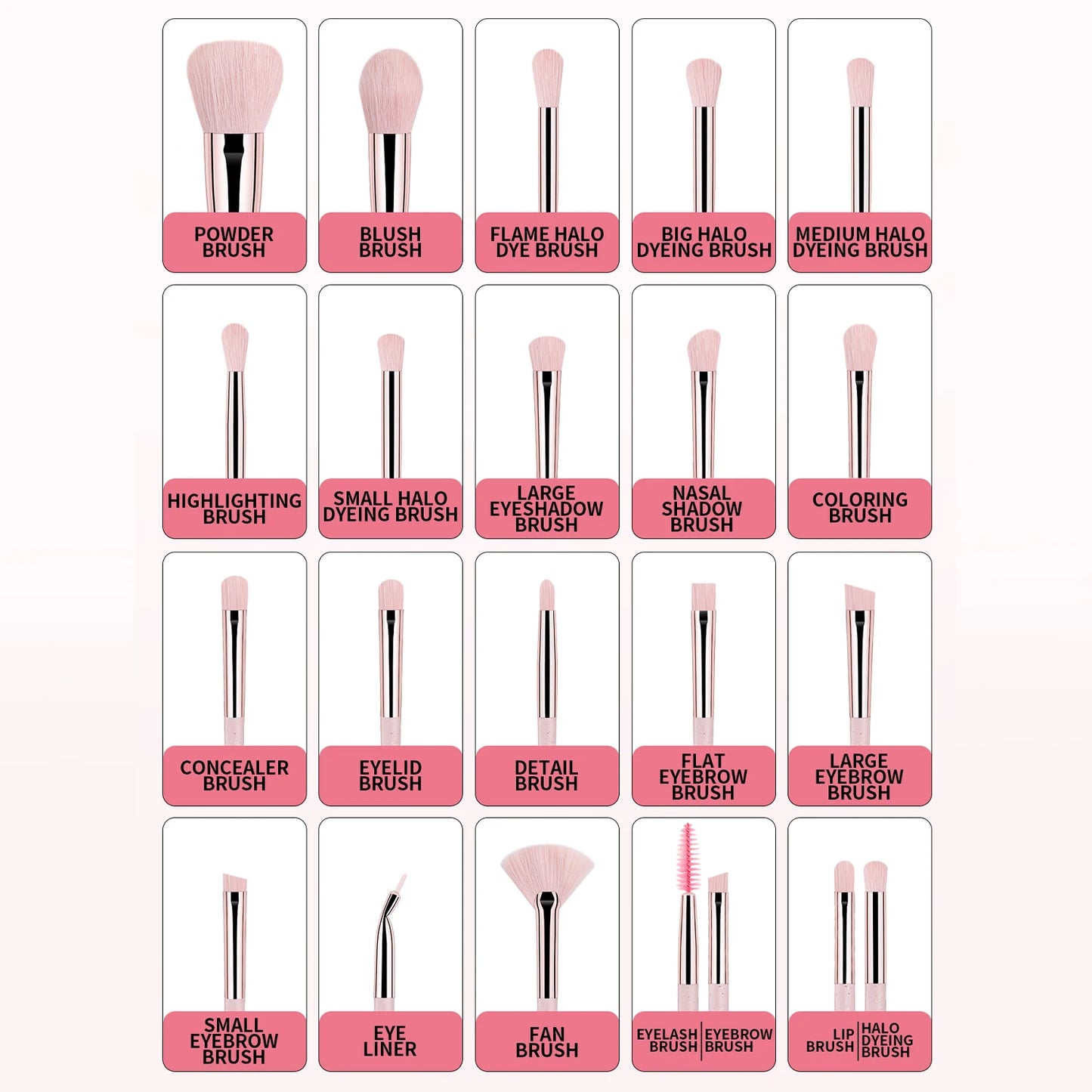 Makeup Brush Sets with bag&Makeup Brush Cleaning Tool, 20pcs Plastic Classic Multifunctional Makeup Brush for Professionals