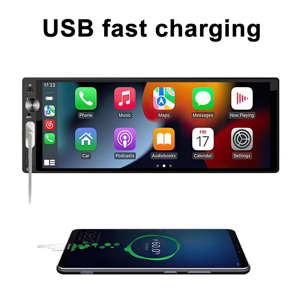 IPS 6.9 Inch 1Din Carplay Android Auto Car Radio Multimedia Video MP5 Player 1 Din No DVD with Bluetooth Stereo USB Charging