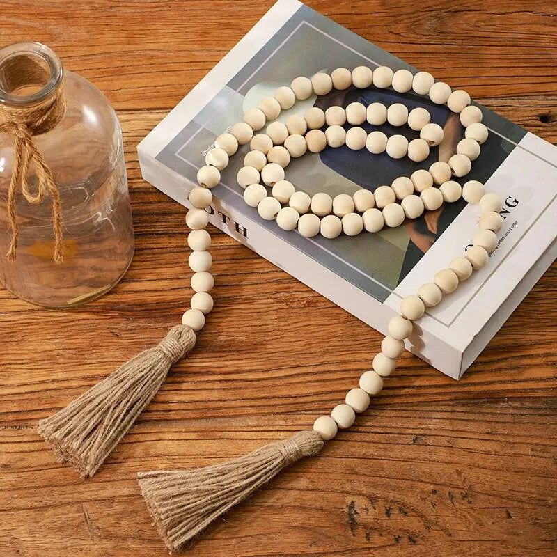 Decorative Bead Twine Tassel Strand, Log Colour Boho Decorative Wall Decor, Home Decor Craft Ornament, Gothic Style, for Prayer