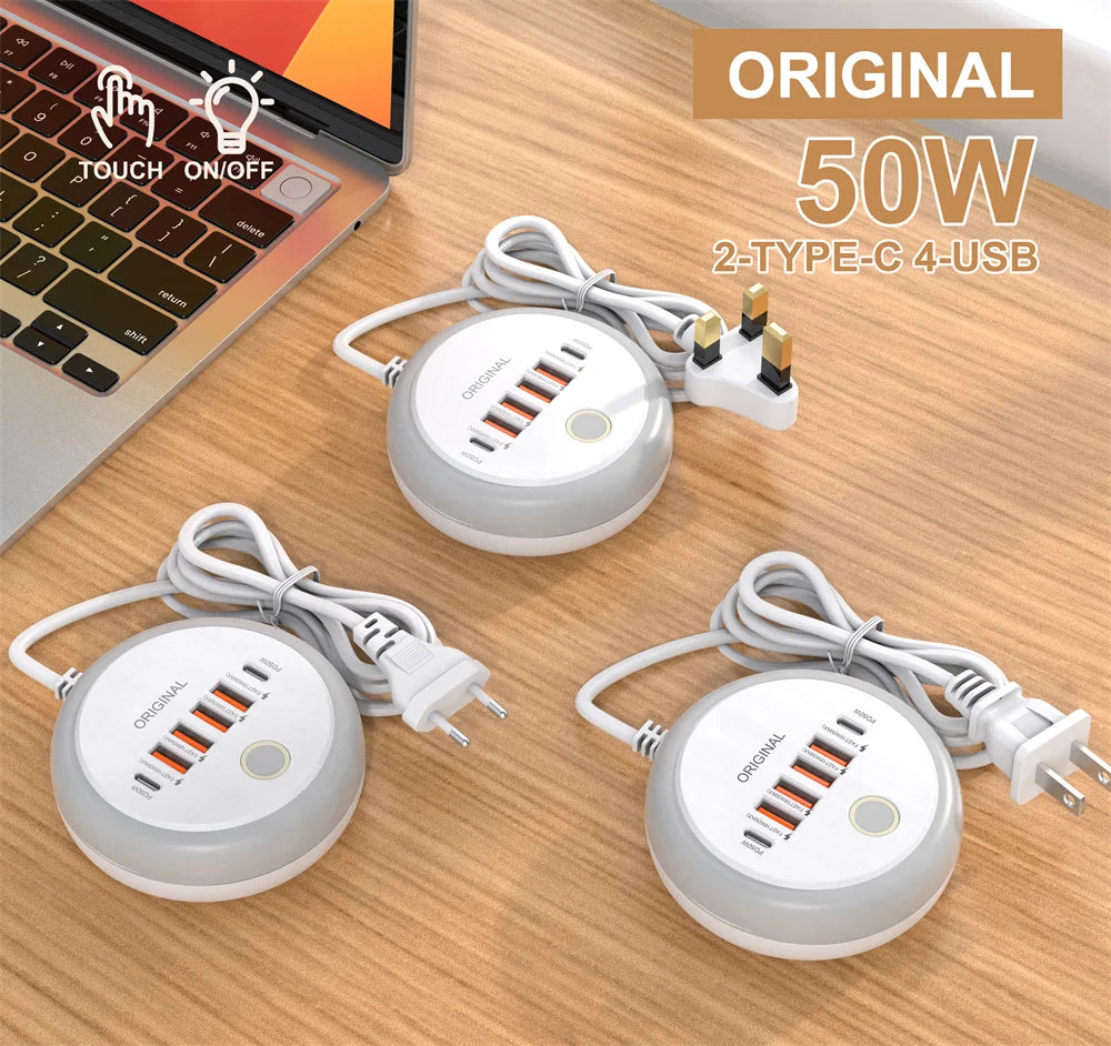 50W USB Charger Multi Ports Power Strip Socket Fast Charging Travel Charger For iPhone Samsung Xiaomi Quick Charge Phone Adapter