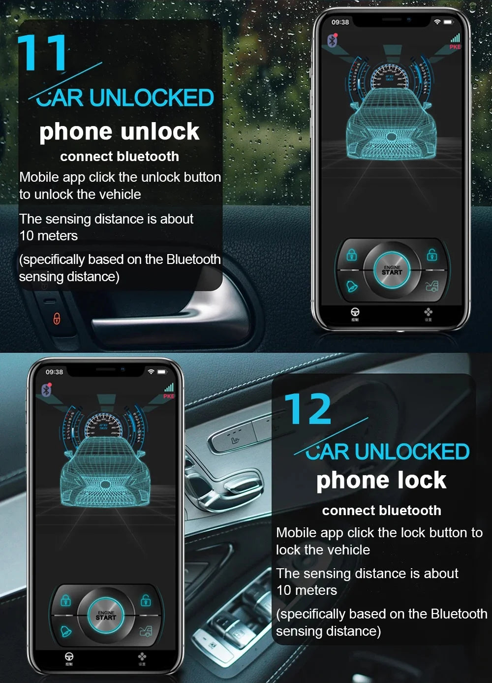 Car Smart Key Starter Alarm Bluetooth Autostart Set Auto Start Stop Push Button Keyless Entry System Skit Automotive Accessories