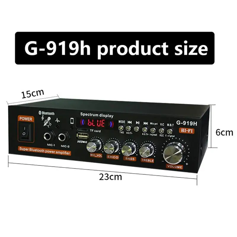 G919H 1000W Home Car Power Amplifiers 2 Channel Bluetooth Surround Sound FM USB Remote Control Mini HIFI Digital Stereo Amp