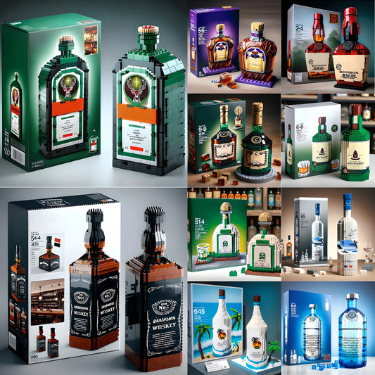 No Box Creative Whiskey Bottle Building Blocks, 3D Puzzle DIY Model Kits for Adults, Home Bar Decoration, 10 Styles Available