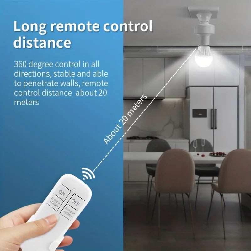 Smart Light Switch Timer Wireless Remote Control E27 LED Lamp Holder Bulb Base Socket ON/OFF 110V-240V 20M Range Battery Powered