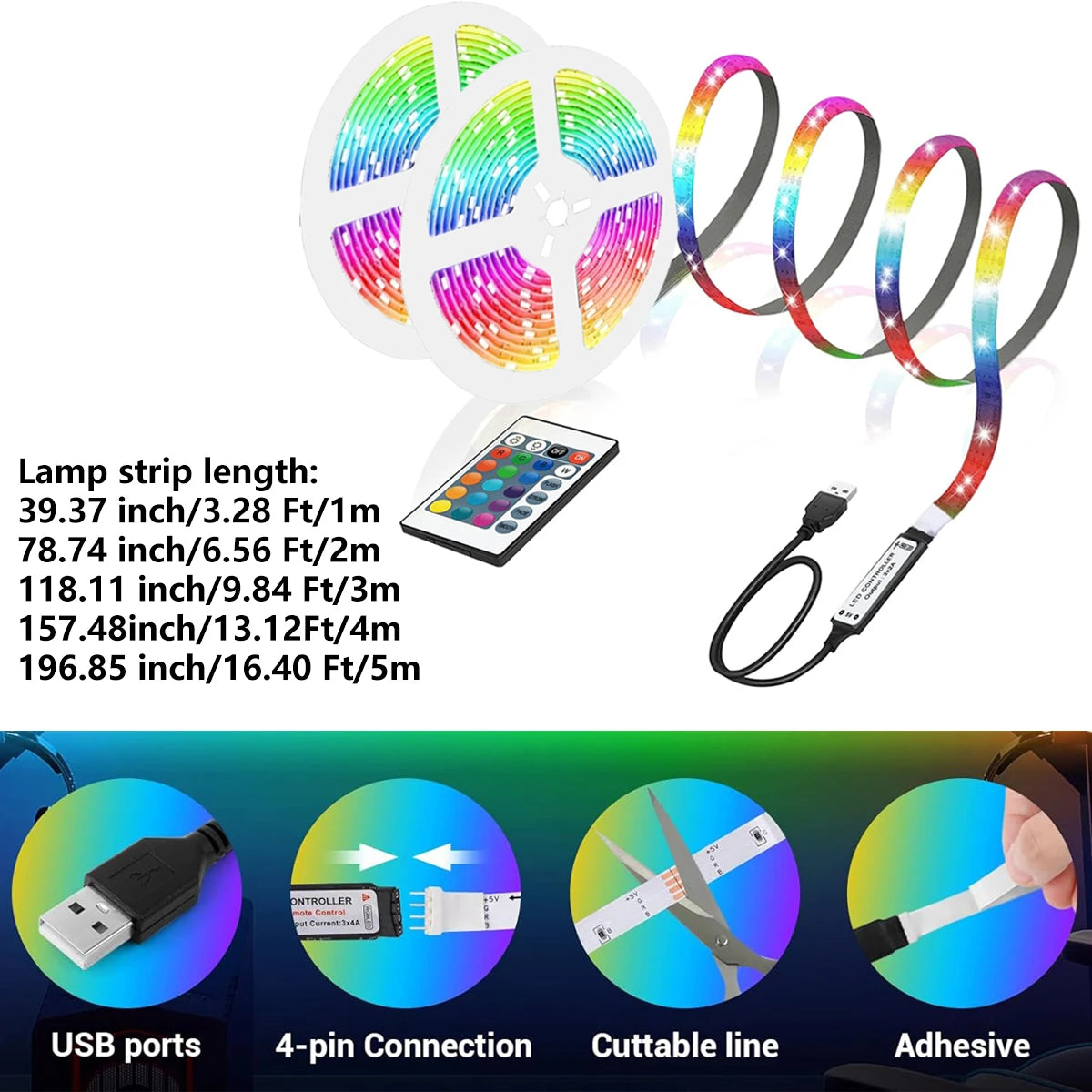 Intelligent LED strip lights-color change, music synchronization, application control, remote control, RGB-suitable for room dec