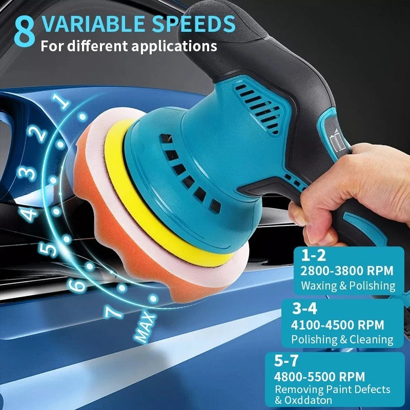 Car Polisher Machine 8 Gears 2800-5500RPM Portable Multi-Function Lithium Battery Car Beauty Waxing Electric Polishing Device