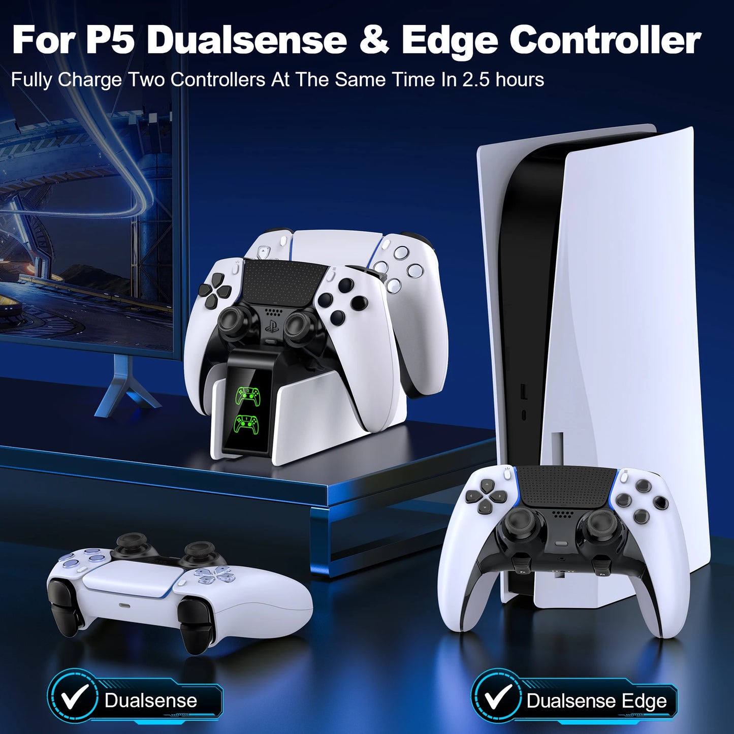 Dual Fast Charger for PS5 Wireless Controller Stand for Sony PlayStation 5 Gamepad DualSense controller Charging Base