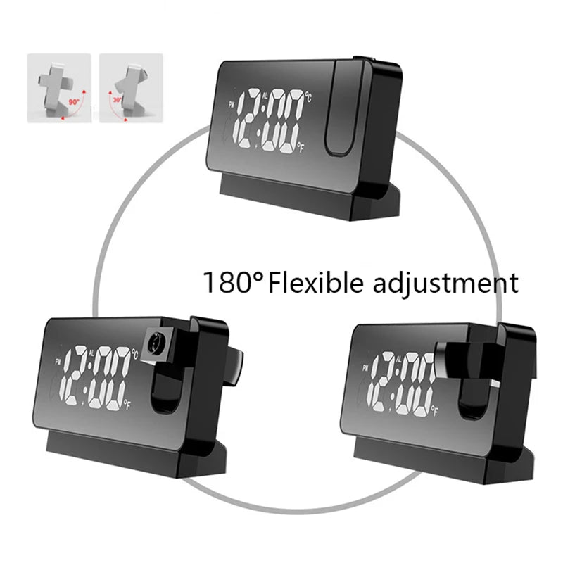 LED Digital Projection Alarm Clocks Projection Alarm Clock for Bedroom USB Electronic Ceiling 180° Rotation for Bedroom Clocks