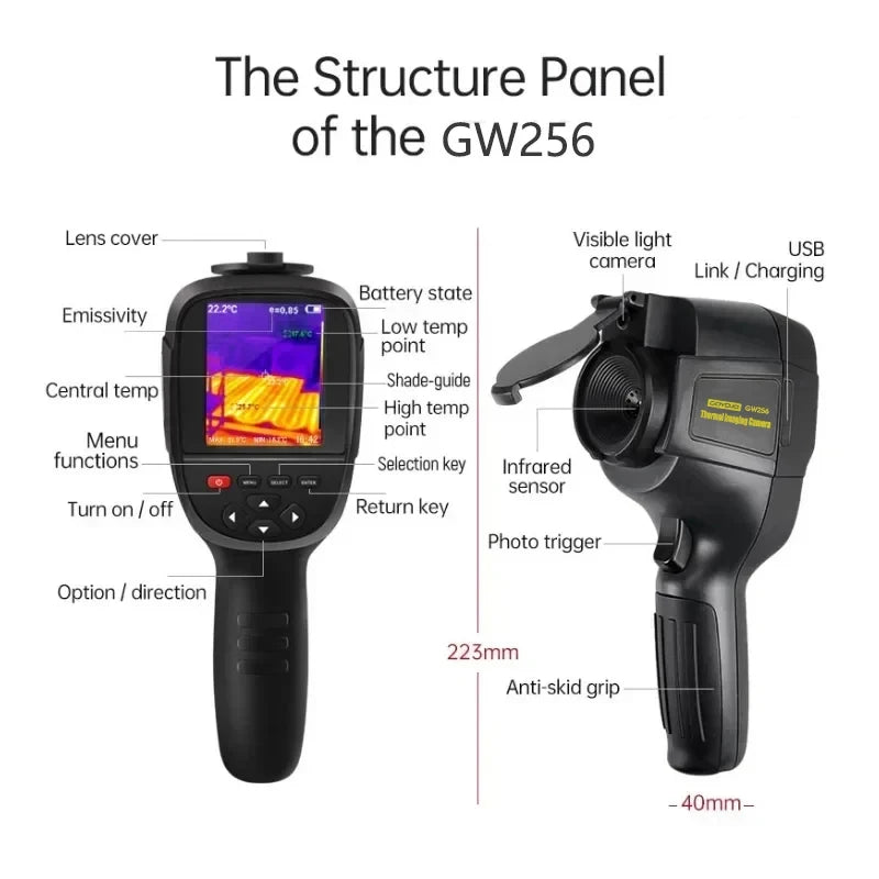 GW256 Thermal Imaging Camera for Water Pipe Leak and Power Electrical PCB Test 256*192 Handheld Thermal Imaging Cameras