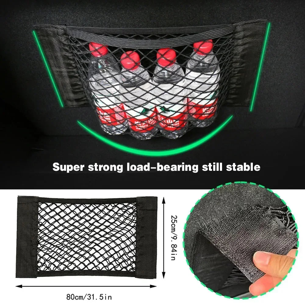 Car Back Rear Trunk Organizer Net Universal Seat Elastic Storage Mesh Tape Magic Sticker Auto Rear Trunk Bag for Stowing Tidying