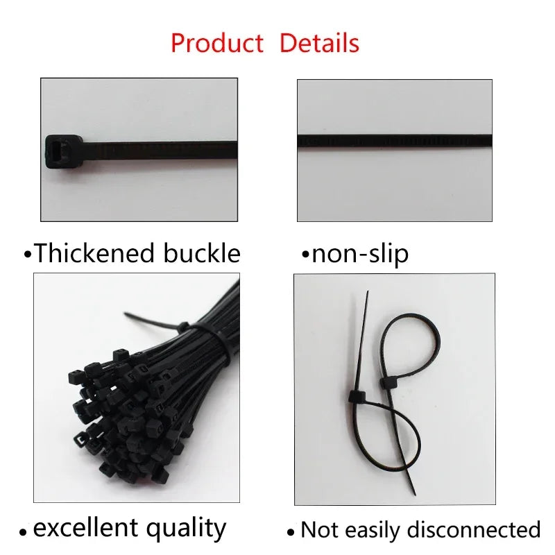100 Pieces Nylon Self-Locking Ties Bundling Tape Black Durable Anti-Corrosion and Anti-Freeze High Toughness Bundling Rope Ties
