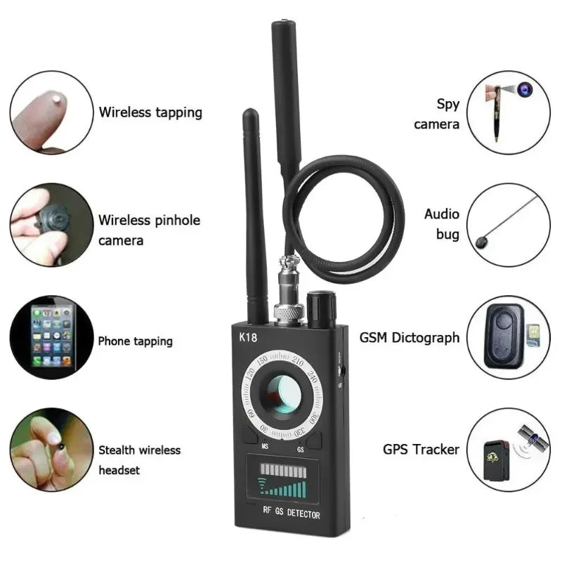 New K18 Multi-function 1MHz-6.5GHz Anti-Candid Cam Wireless Lens Device Finder GSM Audio Bug Finder GPS Signal RF Tracker Detect