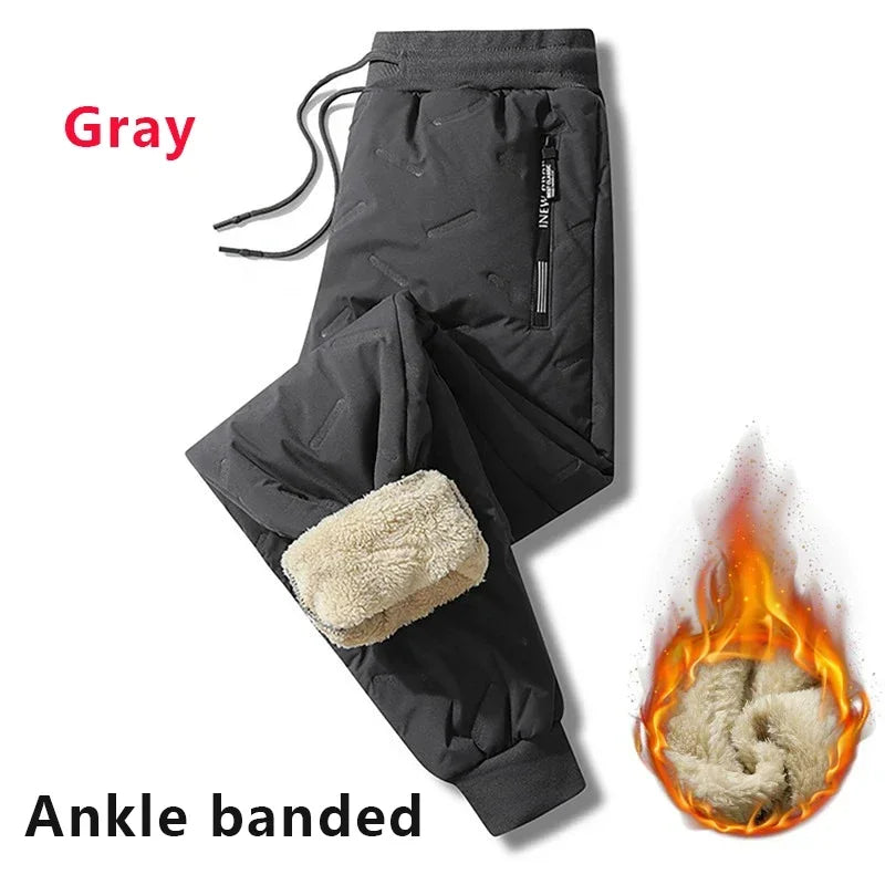 Winter Sweatwear Men Plush Thick Sport Sweatpant Lambswool Thermal Trousers Casual Pants Waterproof Windproof Warm Cotton Pants