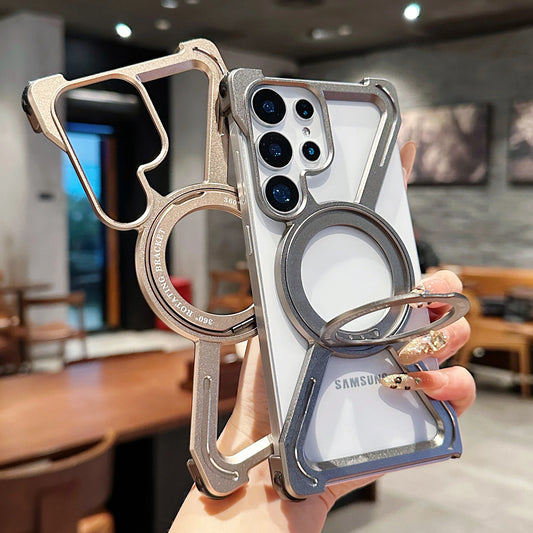 Aluminum Alloy Magnetic Case For Samsung Galaxy S23Ultra S24Ultra S25Ultra S26 Ultra 360° Rotation Holder Frameless Phone Cover