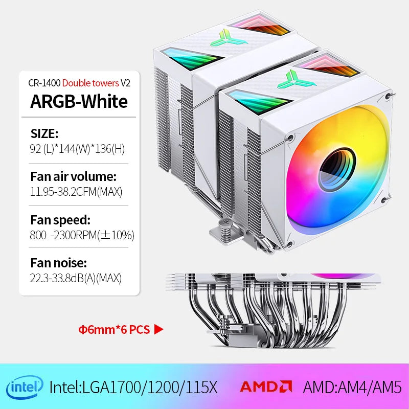 Jonsbo CR 1400 V2 CPU Cooler ARGB Quiet Fan 4 Heat Pipes Air Radiator for LGA1700 1200 115X AM4 AM5 PC Processor Heatsink Cooler